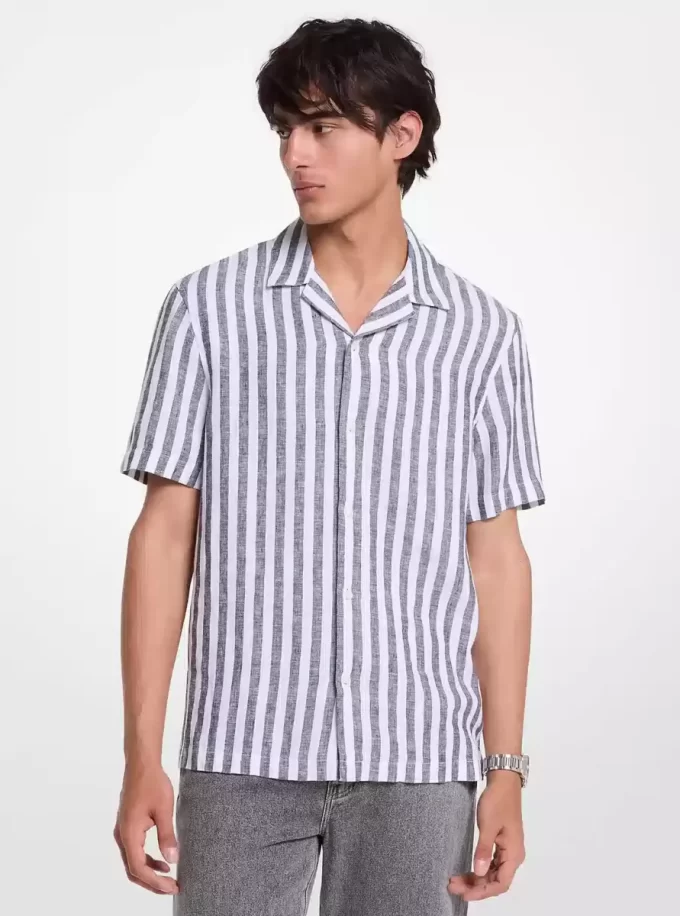 Camisa a rayas de mezcla de lino y algodón Camisa a rayas de mezcla de lino y algodón