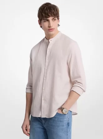 Camisa a rayas de mezcla de lino y algodón