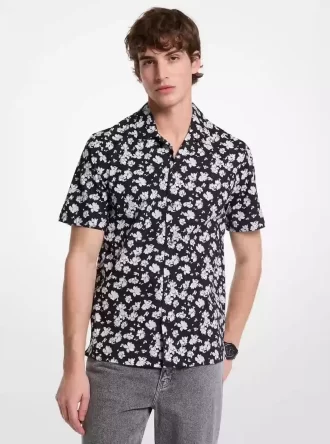 Camisa de campamento de algodón elástico con estampado floral