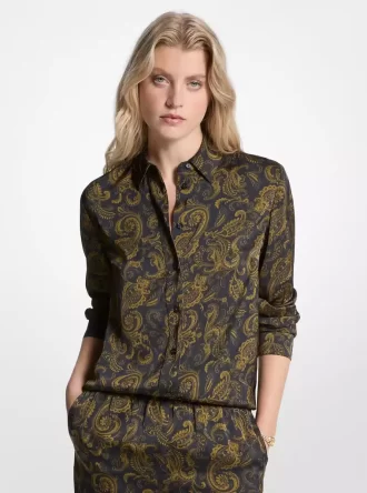 Camisa de pijama de satén con estampado paisley