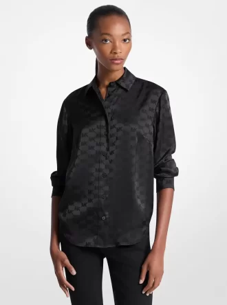 Camisa de satén con jacquard del logo