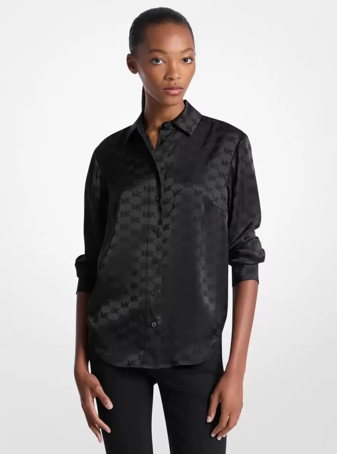 Camisa de satén con jacquard del logo