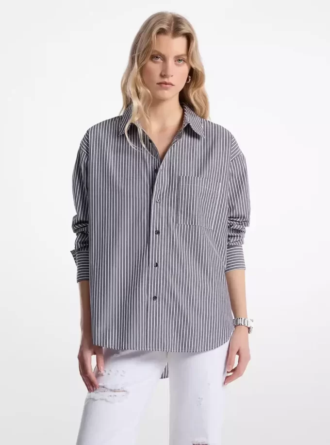 Camisa oversize de popelina de algodón a rayas