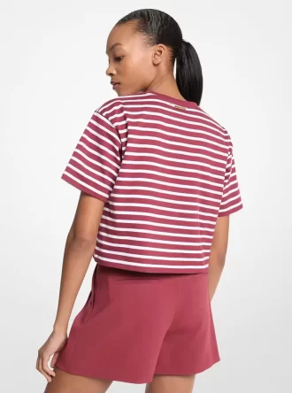 Camiseta corta de algodón con logotipo a rayas