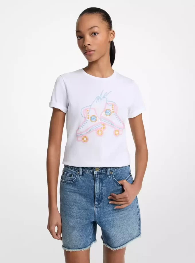 Camiseta de algodón con gráfico de lentejuelas