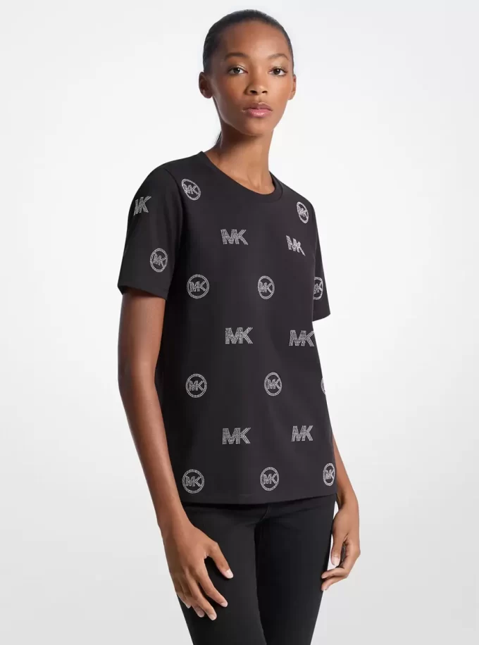 Camiseta de algodón con logotipo adornado Camiseta de algodón con logotipo adornado