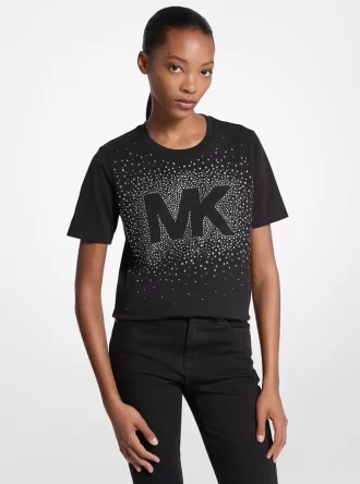Camiseta de algodón con logotipo adornado