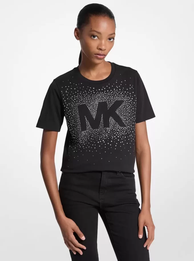 Camiseta de algodón con logotipo adornado