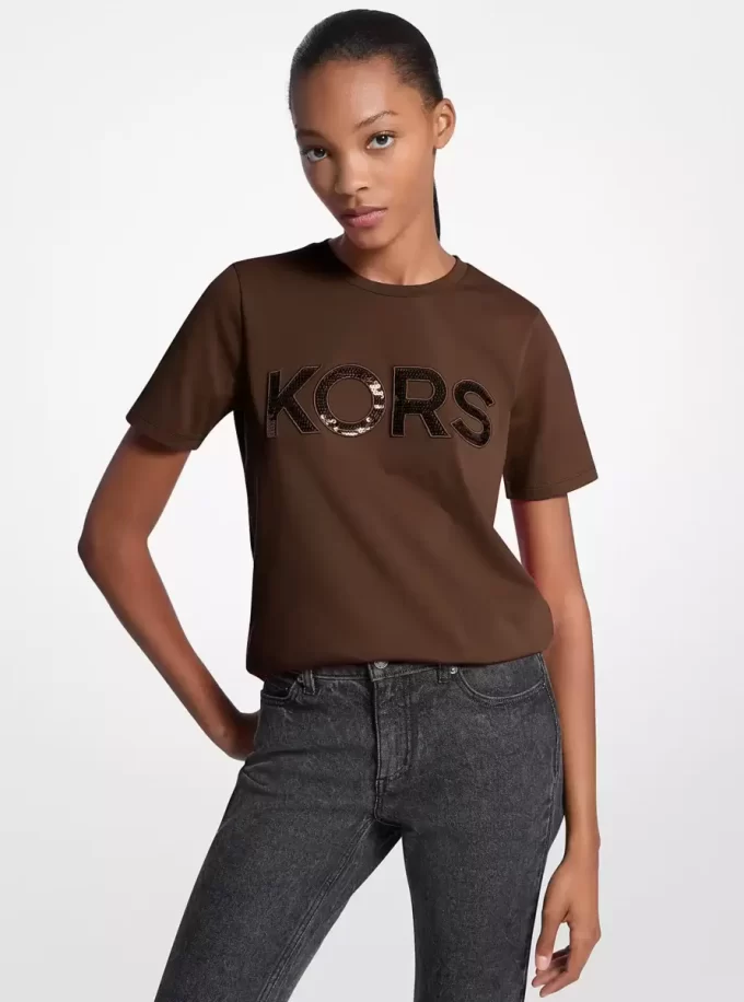 Camiseta de algodón con logotipo de lentejuelas