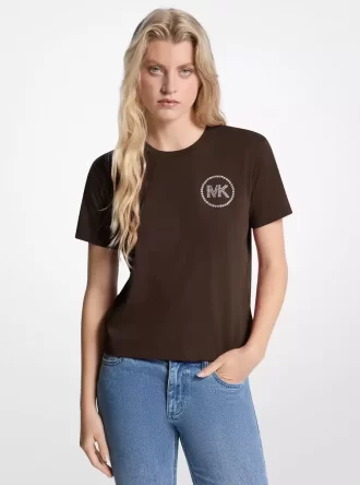 Camiseta de algodón orgánico con logotipo adornado Camiseta de algodón orgánico con logotipo adornado