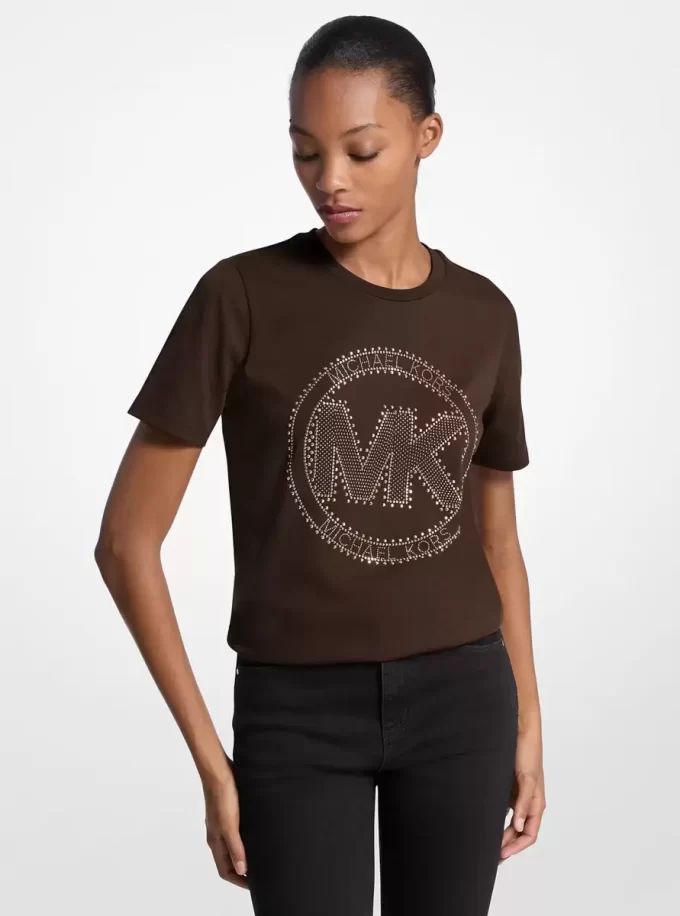Camiseta de jersey de algodón orgánico con logo tachonado