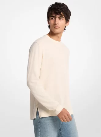 Camiseta de manga larga de punto de lino y algodón