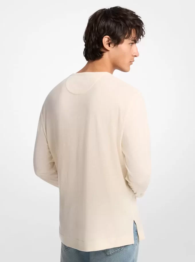 Camiseta de manga larga de punto de lino y algodón