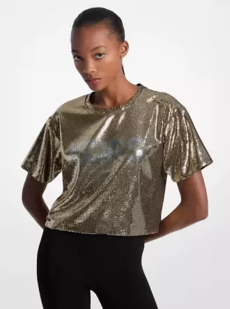 Camiseta KORS de lentejuelas de corte cuadrado