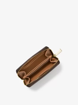 Cartera pequeña de cuero y logo