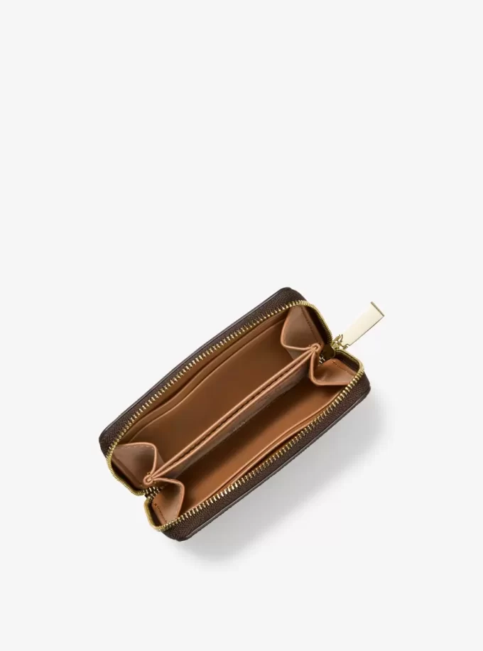 Cartera pequeña de cuero y logo