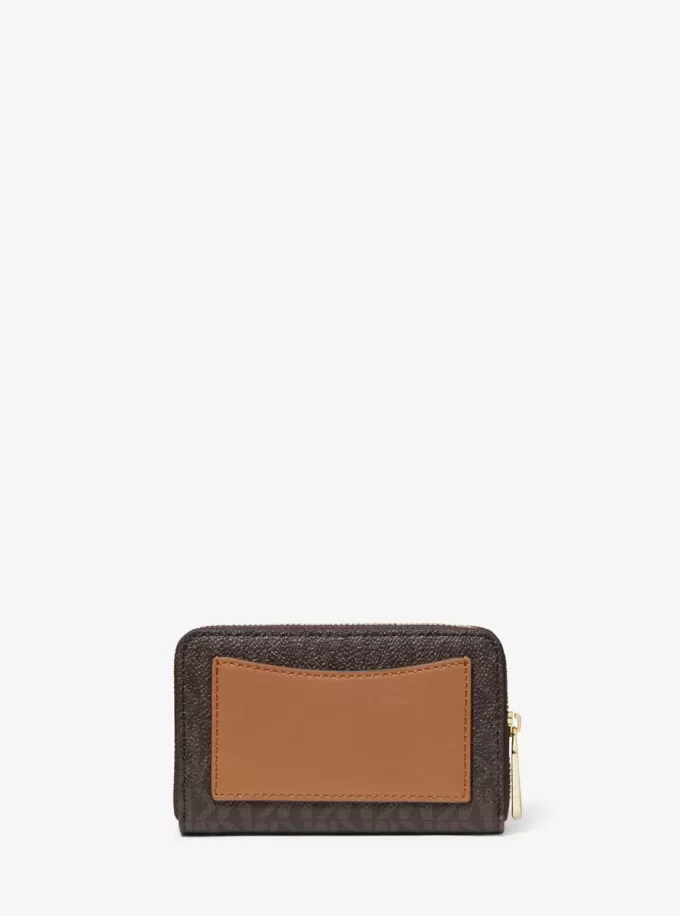 Cartera pequeña de cuero y logo