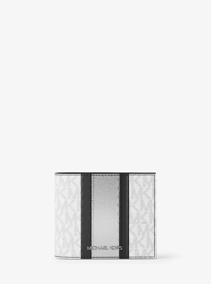 Cartera plegable con el logotipo de la firma Cooper y franja metálica Cartera plegable con el logotipo de la firma Cooper y franja metálica