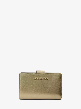 Cartera plegable mediana Jet Set de piel saffiano metalizada