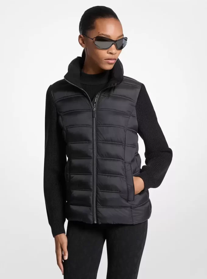 Chaqueta acolchada de nailon y punto Chaqueta acolchada de nailon y punto