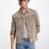 Chaqueta camisera de mezclilla lavada con dobladillo curvo Chaqueta camisera de mezclilla lavada con dobladillo curvo