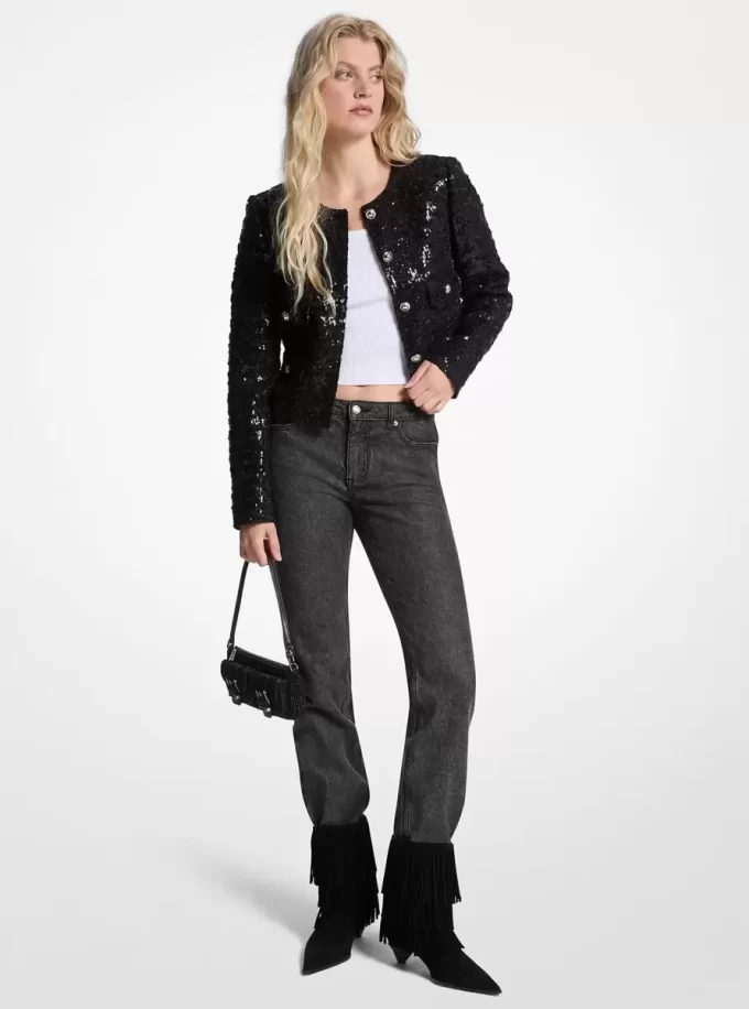 Chaqueta corta de tweed con lentejuelas Chaqueta corta de tweed con lentejuelas
