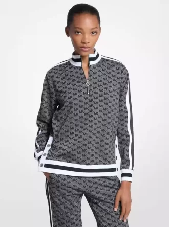 Chaqueta de punto elástico metalizado con estampado del logo y media cremallera