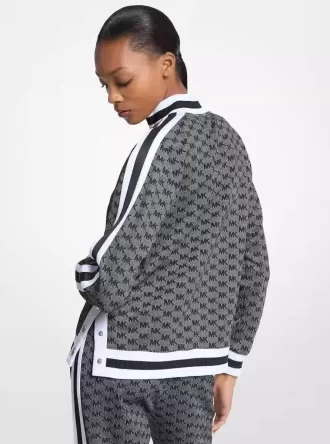 Chaqueta de punto elástico metalizado con estampado del logo y media cremallera