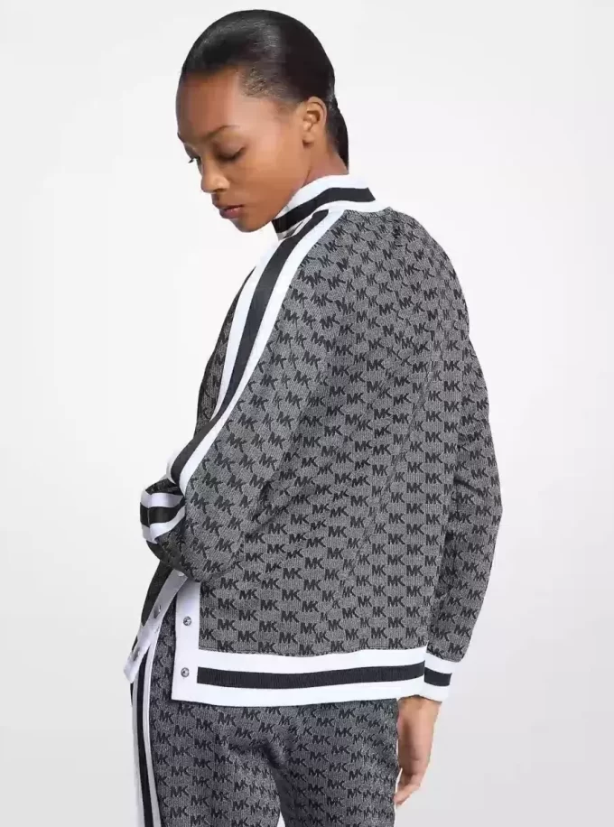 Chaqueta de punto elástico metalizado con estampado del logo y media cremallera