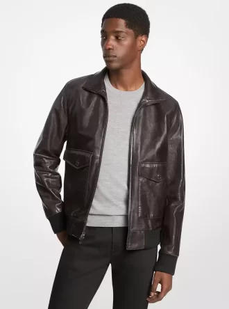 Chaqueta Harrington de cuero envejecido