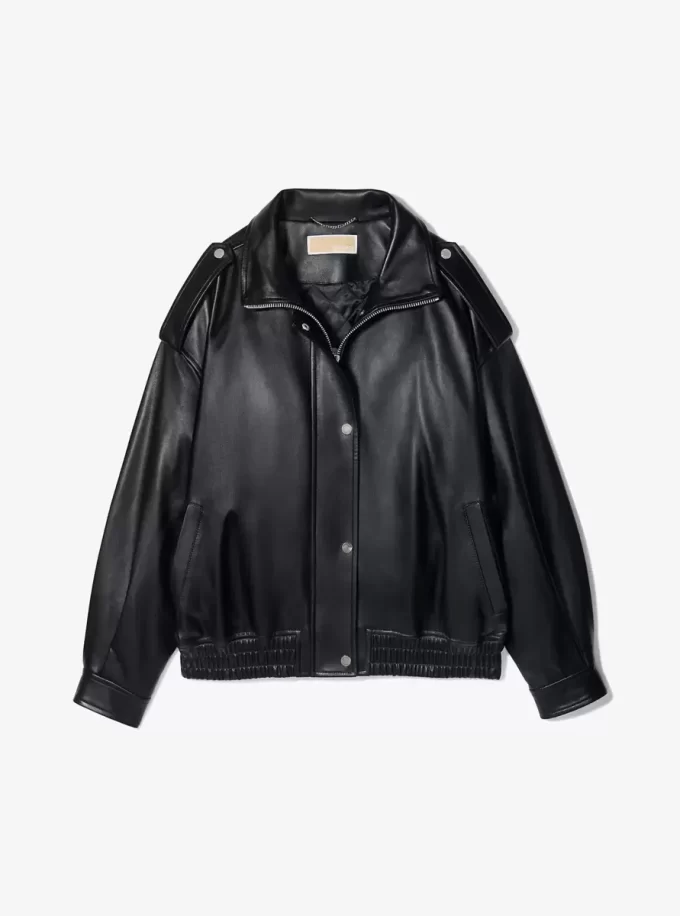 Chaqueta tipo blusón de cuero de gran tamaño