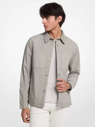Chaqueta tipo camisa de popelina de algodón elástico teñida en prenda