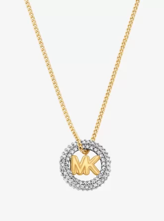 Collar bicolor con colgante de pavé y logotipo Collar bicolor con colgante de pavé y logotipo