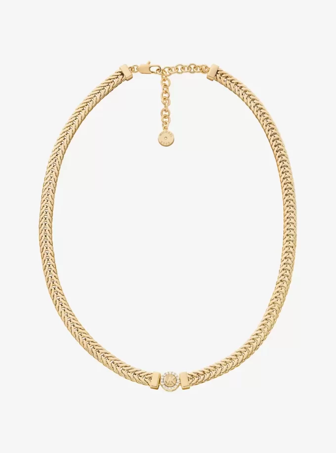 Collar con cadena de cola de zorra y logo pavé Collar con cadena de cola de zorra y logo pavé