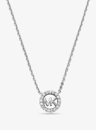 Collar con colgante de logotipo pavé de plata de ley chapada en metales preciosos de Fulton