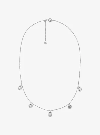 Collar con dijes mixtos pavé de plata de ley chapada en metal precioso