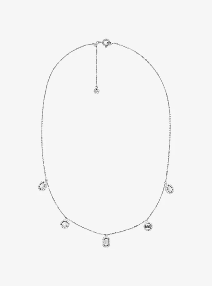 Collar con dijes mixtos pavé de plata de ley chapada en metal precioso