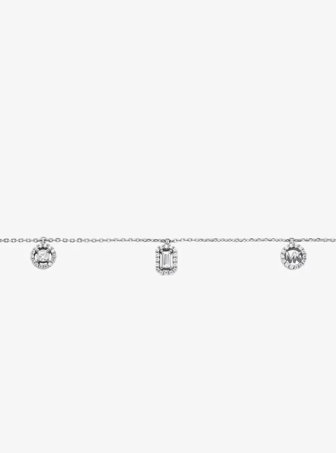 Collar con dijes mixtos pavé de plata de ley chapada en metal precioso
