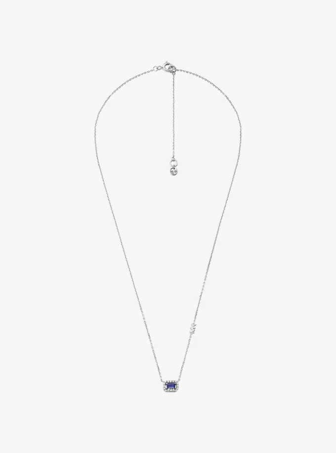 Collar con halo pavé de plata de ley chapada en metal precioso