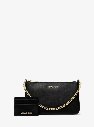 Conjunto de regalo de bolso de hombro mediano de piel saffiano y tarjetero