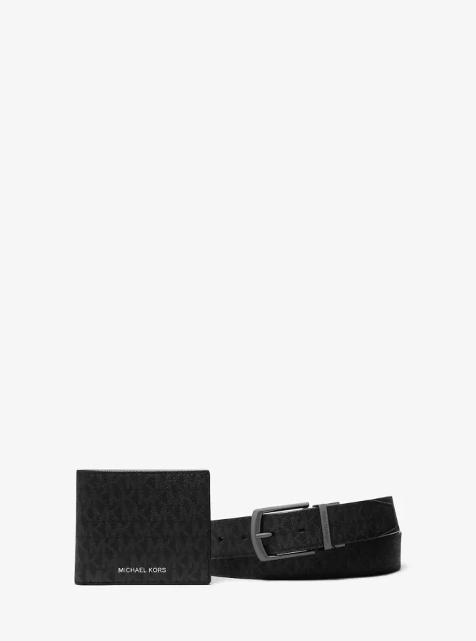 Conjunto de regalo de cartera y cinturón con logotipo de la marca Conjunto de regalo de cartera y cinturón con logotipo de la marca