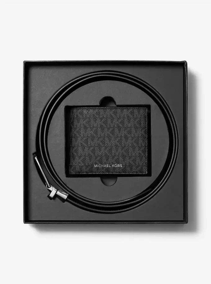 Conjunto de regalo de cartera y cinturón con logotipo de la marca Conjunto de regalo de cartera y cinturón con logotipo de la marca