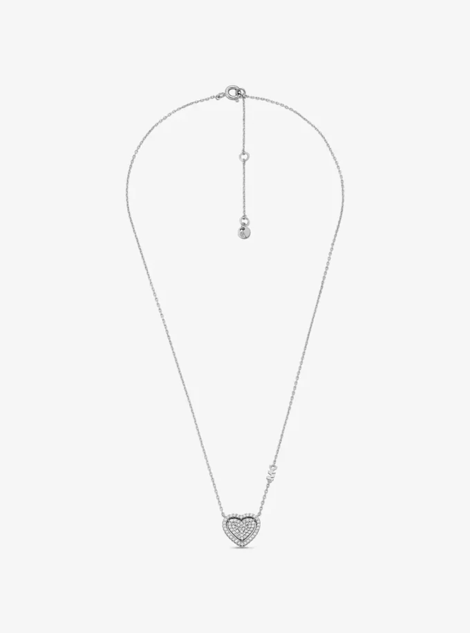 Conjunto de regalo de collar y pendientes con forma de corazón pavé en plata de ley chapada en metal precioso Conjunto de regalo de collar y pendientes con forma de corazón pavé en plata de ley chapada en metal precioso
