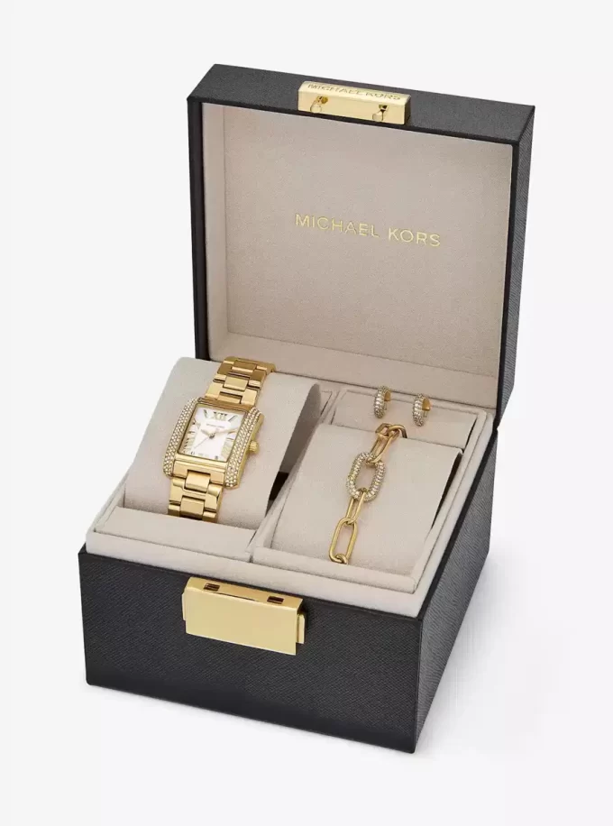 Conjunto de regalo de reloj y joyas Petite Emery en tono dorado