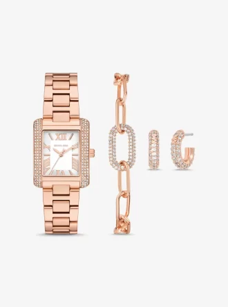 Conjunto de regalo de reloj y joyas Petite Emery en tono oro rosa