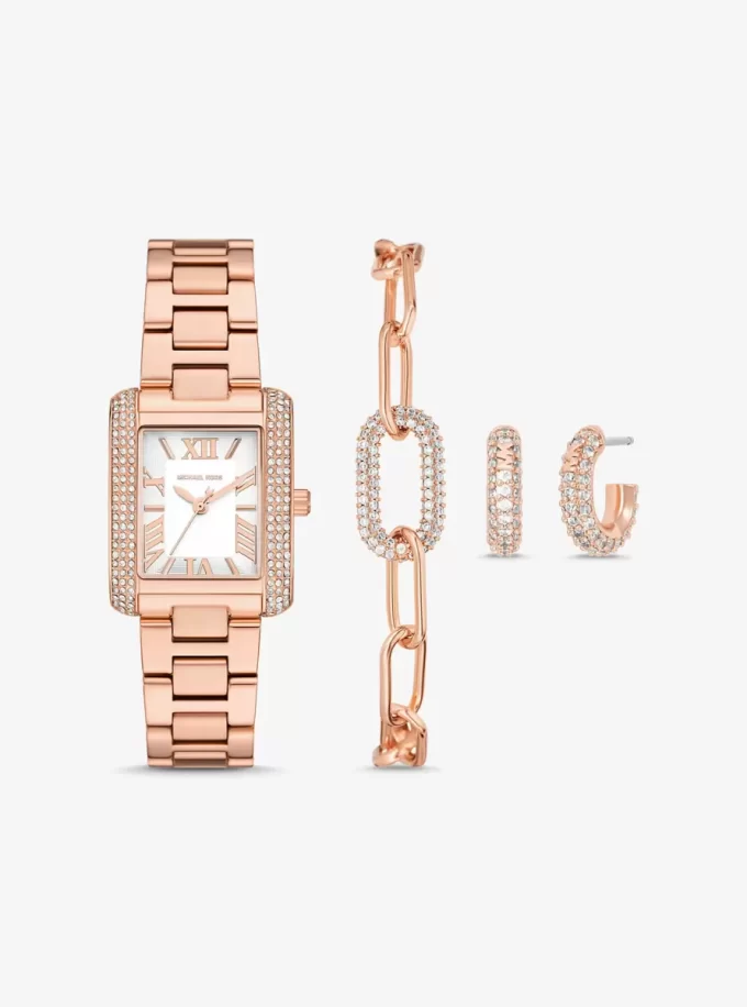 Conjunto de regalo de reloj y joyas Petite Emery en tono oro rosa Conjunto de regalo de reloj y joyas Petite Emery en tono oro rosa