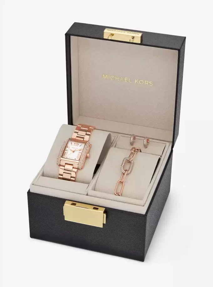 Conjunto de regalo de reloj y joyas Petite Emery en tono oro rosa Conjunto de regalo de reloj y joyas Petite Emery en tono oro rosa