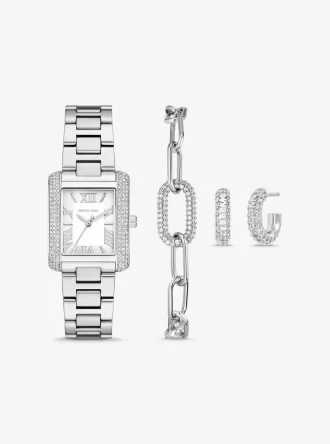 Conjunto de regalo de reloj y joyas Petite Emery en tono plateado