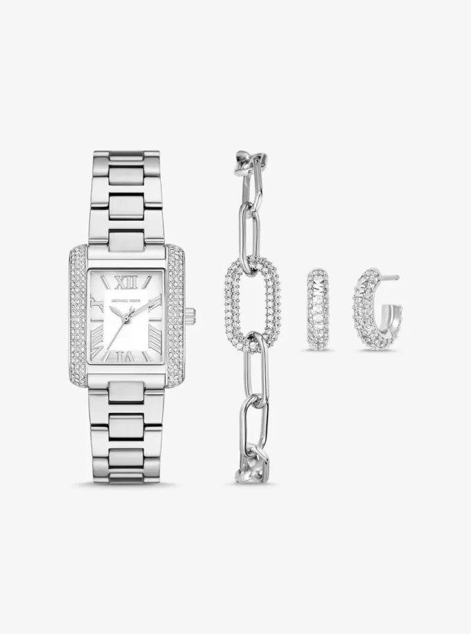 Conjunto de regalo de reloj y joyas Petite Emery en tono plateado Conjunto de regalo de reloj y joyas Petite Emery en tono plateado