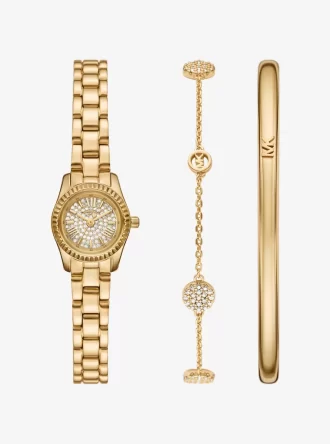 Conjunto de regalo de reloj y joyas Petite Lexington con pavé dorado